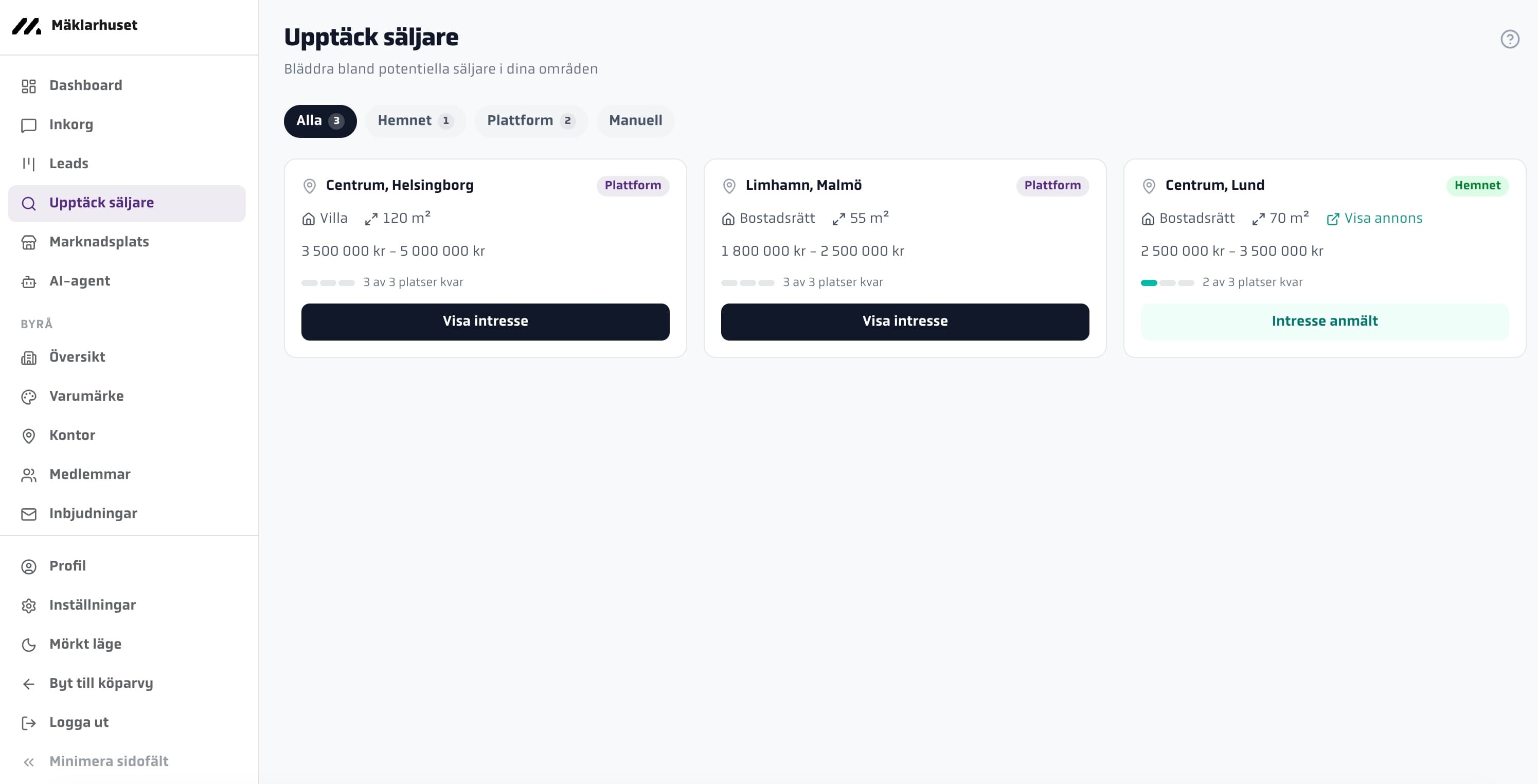 Broker dashboard with leads, proposals, and AI assistant